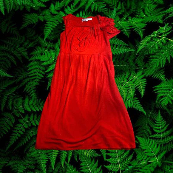 Trina Turk Bright Red Tie Shoulder High Stretch Midi Dress Size 2 - Picture 1 of 8